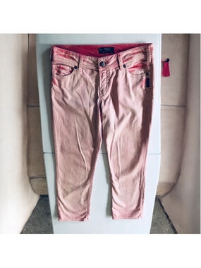 Silver Jeans Pink Faded 2 Tone Soft Washed Denim Suki Capri Stretch Jeans Bling
